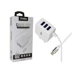 Cargador Inkax Cd50 3.1A Con Cable Lightning + 3 Puertos Usb iPhone Android