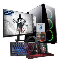 PC Gamer AMD Ryzen 7 5700G RAM 16Gb Ddr4 Ssd Nvme 1Tb Monitor 22" 100Hz Wifi Bt Teclado Mouse Auricular MousePad W11