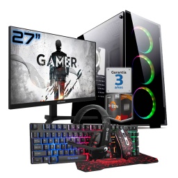 PC Gamer AMD Ryzen 7 5700G RAM 16Gb Ddr4 Ssd Nvme 1Tb Monitor 27" 100Hz Wifi Bt Teclado Mouse Auricular MousePad W11