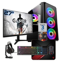 PC Gamer AMD Ryzen 7 5700G RAM 32Gb Ddr4 Ssd Nvme 1Tb Monitor 27" 100Hz Wifi Bt Teclado Mouse Auricular MousePad W11