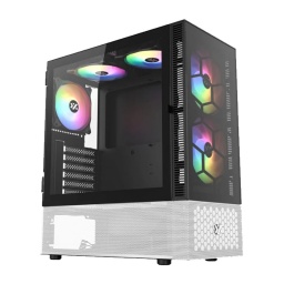 Gabinete Gamer XYZ AIRONE 200 GLASS + 5 Fanes 120mm ARGB Usb y Audio Frontal Negro y Blanco