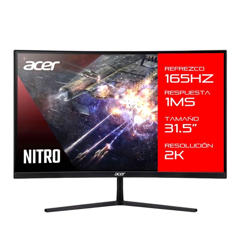 Monitor Gamer ACER 31.5 Nitro Ei322qur Curvo 2K 2560 x 1440 Panel Va 165Hz 1ms Hdmi Dp AMD FreeSync Vesa 75x75 Parlantes