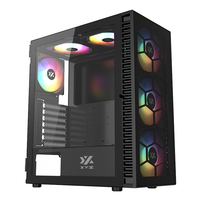 Gabinete Gamer XYZ MAVERICK MESH + 6 Fanes 120mm ARGB Usb y Audio Frontal Negro